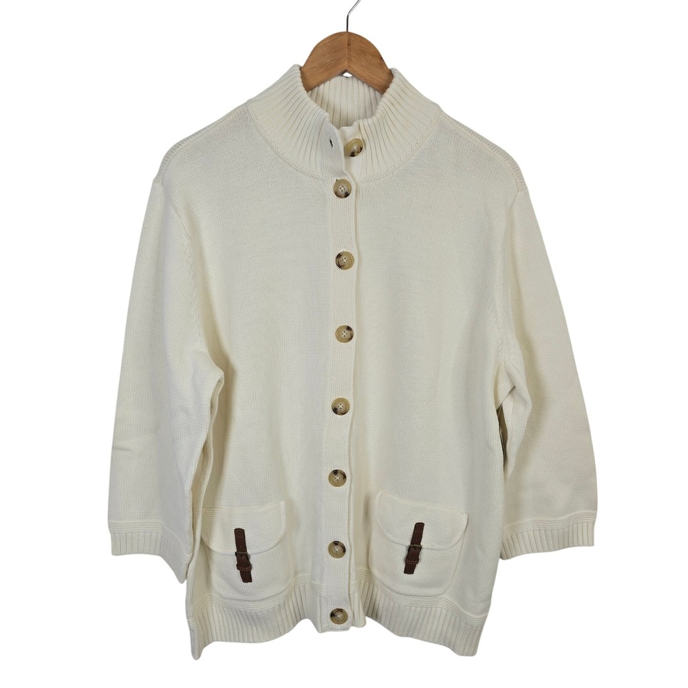 Lauren Ralph Lauren Womens 3X English Cream Cotton Button Cardigan Sweater NWT